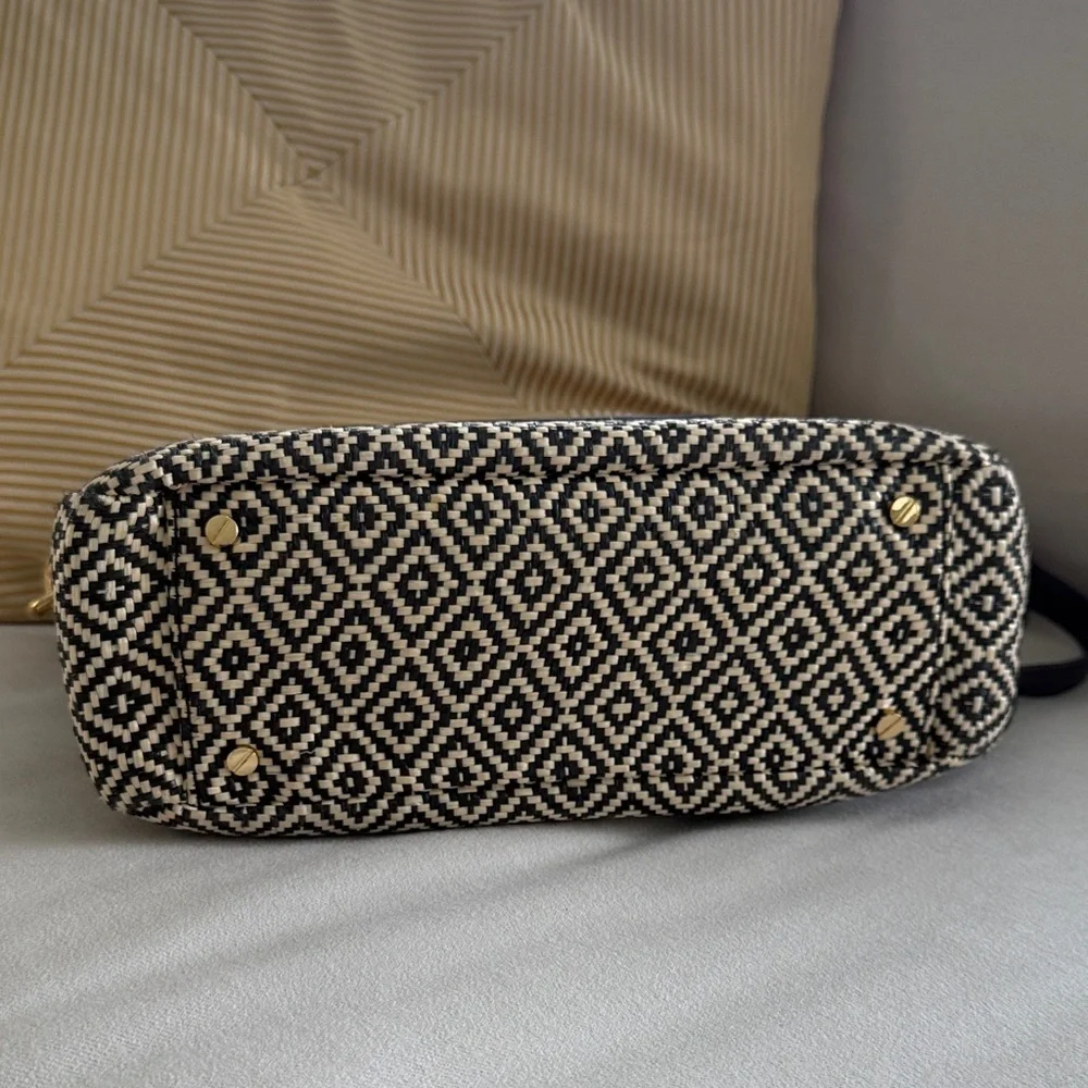 Tory Burch Amanda in Raffia Black and Cream Satchel